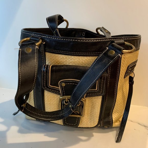 Coach raffia & leather tote bag - Picture 1 of 8